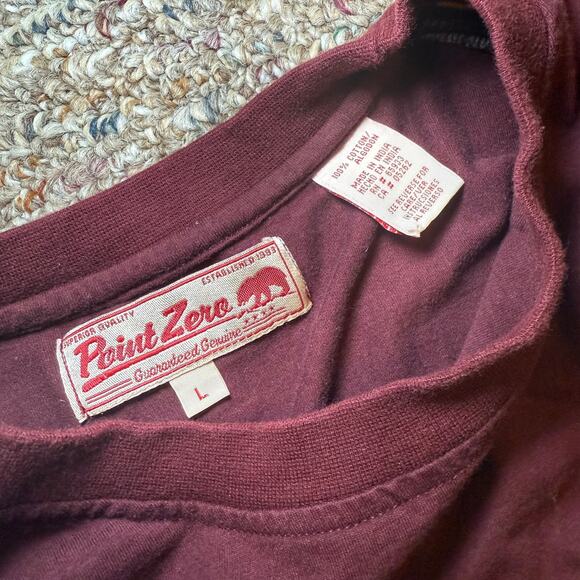 90’s Point Zero Mens Shirt Long Sleeve Large Maroon Retro Stripe - Picture 3 of 5